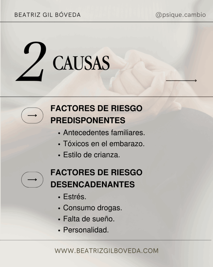 Gráfico interactivo mostrando diversos factores que pueden desencadenar la ansiedad, desde genéticos hasta ambientales
